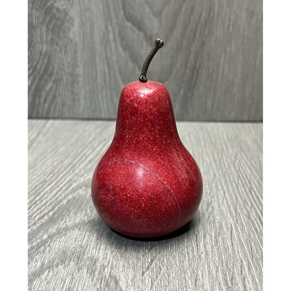 Vintage Red Alabaster Stone Pear Paperweight Decor Fruit - Picture 1 of 7